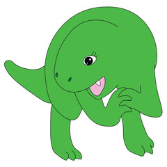 big tyrannosaurus girl joyfully stands bent over and holds her paws together, cartoon, easy to edit, stock vector