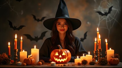 halloween witch with a pumpkin