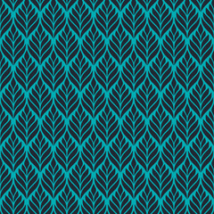sophisticated and timeless seamless pattern featuring teal and black leaf-inspired motifs, reminiscent of Art Deco style. Perfect for adding a touch of elegance to your design 
