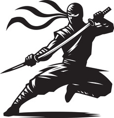 Ninja warrior silhouette vector illustration isolated on a white background