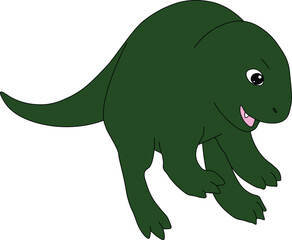 big cute green dinosaur tyrannosaurus bent over and standing on his hind legs, cartoon, easy to edit, stock vector