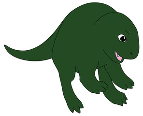 big cute green dinosaur tyrannosaurus bent over and standing on his hind legs, cartoon, easy to edit, stock vector