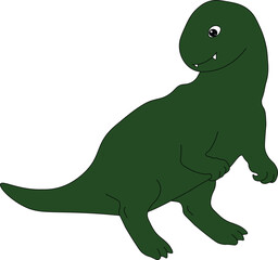 big cute green dinosaur tyrannosaurus standing on hind legs and smiling, cartoon, easy to edit, stock vector