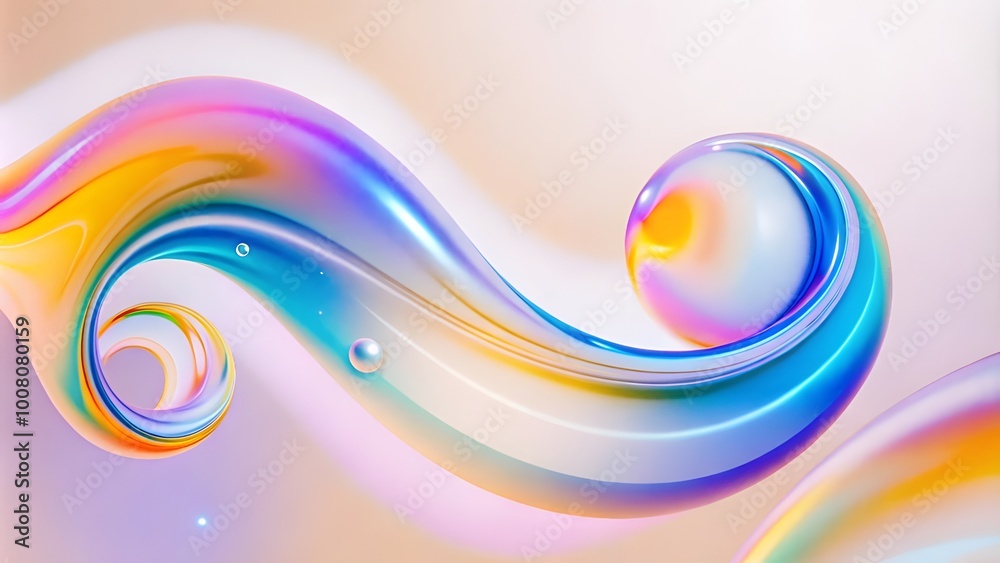 Poster a long, curvy, pink wave with a rainbow effect. vibrant and colorful rainbow silk background with ab