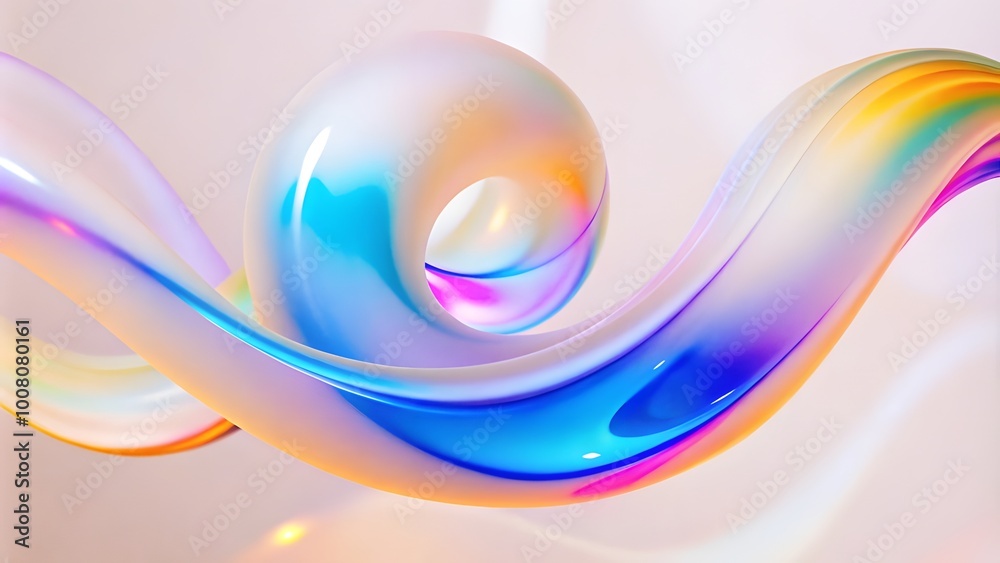 Poster a long, curvy, pink wave with a rainbow effect. vibrant and colorful rainbow silk background with ab