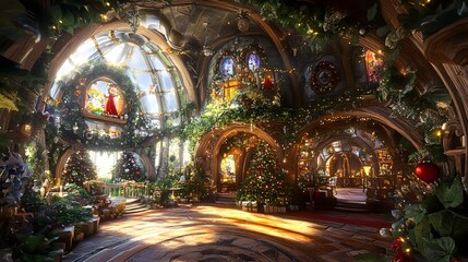 Obraz premium Christmas Interior Design with Lush Greenery