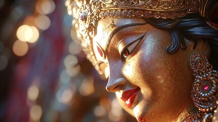 Obraz premium A beautifully adorned statue of a Hindu deity in a temple, highlighting religious devotion and culture