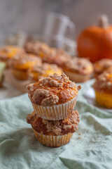 Fresh homemade pumpkin walnut oatmeal muffins