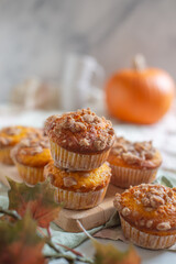 Fresh homemade pumpkin walnut oatmeal muffins