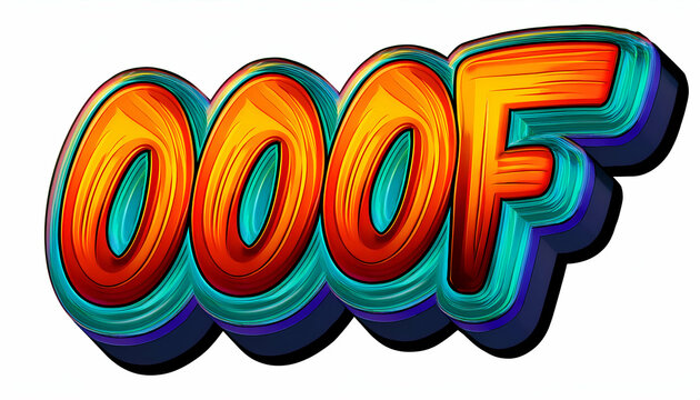 word OOOF text made Comic Book Style Flashy Colors