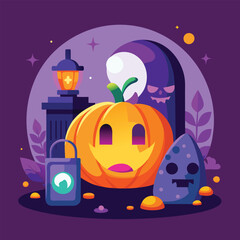 Halloween Jack-o-Lantern Pumpkins on rustic wooden background