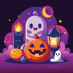 Halloween Jack-o-Lantern Pumpkins on rustic wooden background