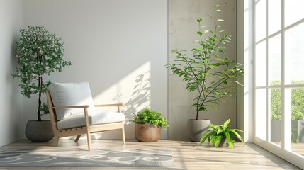 Fototapeta premium Nature Elements: Adding houseplants or natural scenery indoors provides a refreshing touch, acting as focal points without overwhelming the space's overall simplicity. 
