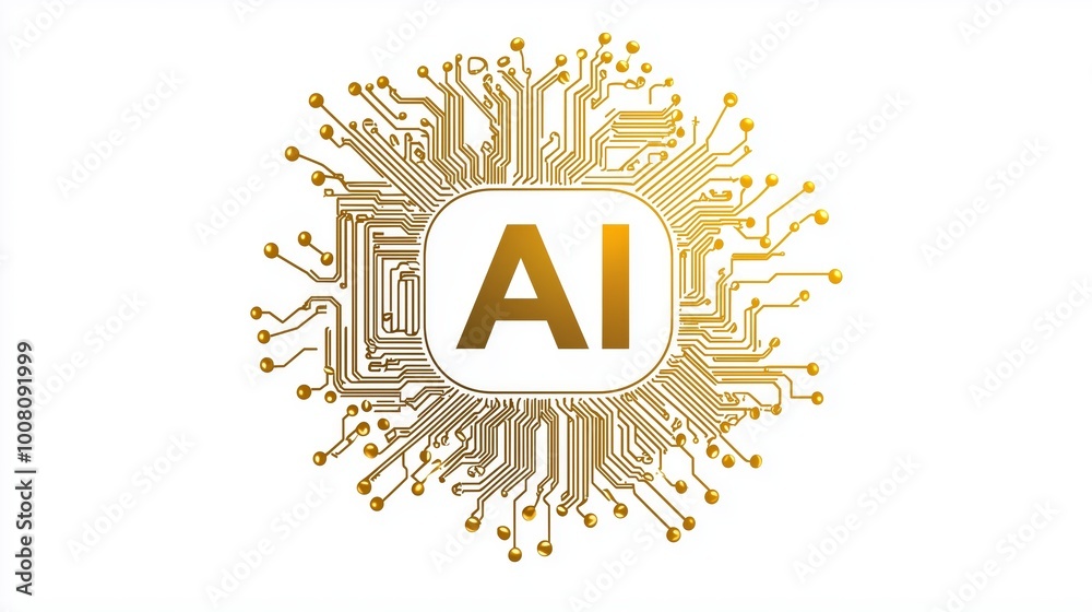 Poster ai-centric cpu design with sleek circuit pattern on white background