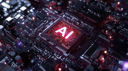 Obraz premium Glowing AI Chip on Circuit Board