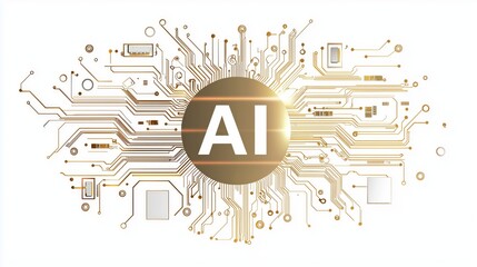 Modern CPU Design with AI Concept Illustration on white background