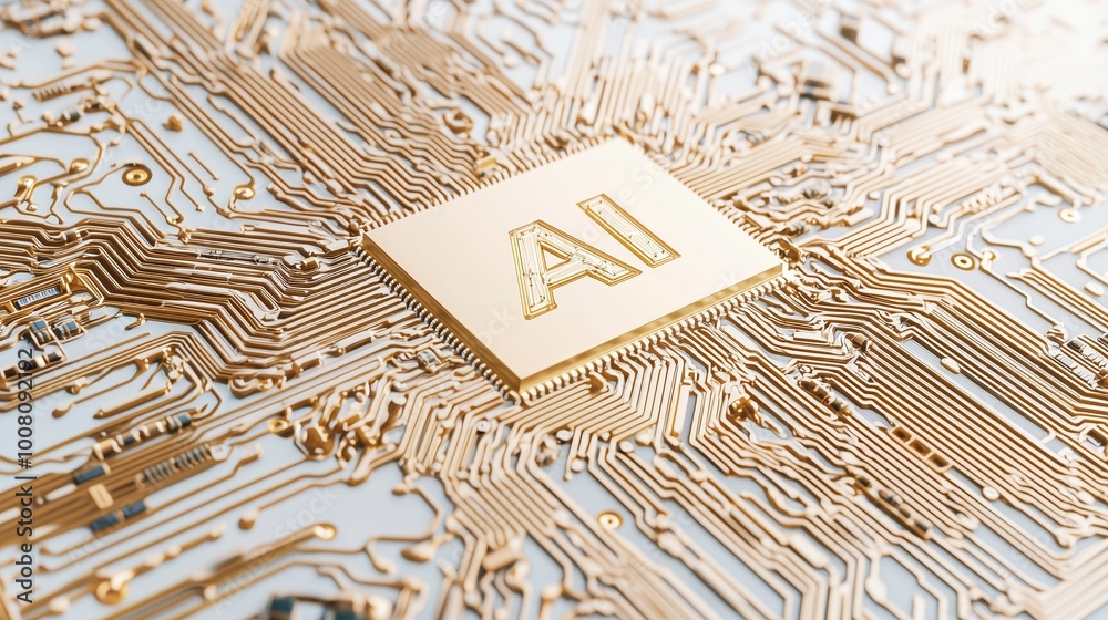 Poster close-up of a cpu microchip with ai technology