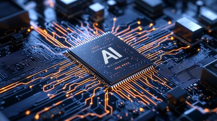 Sleek AI Microchip Technology on Circuit Board