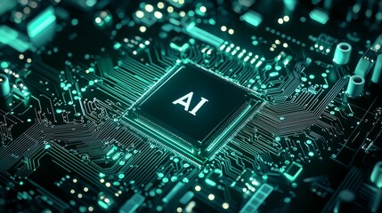 Obraz premium Close-up of Computer CPU with AI Technology