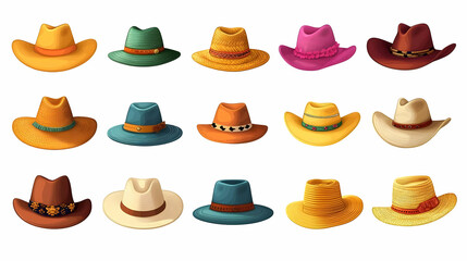 Set of Fifteen Stylish Hats in Various Colors and Designs