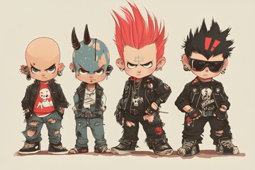 Fototapeta premium Baby punk cartoon characters, illustration