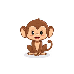 cute cartoon monkey isolated on a white background. Adorable character, Monkey cub sitting. Animal in flat style. Vector illustration. 