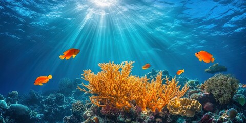 Naklejka premium The ocean, Fishes, coral reefs, and the underwater scenery