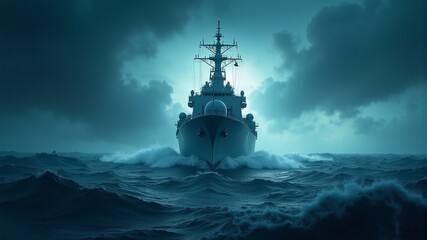 Obraz premium ship on the ocean with a cloudy sky background