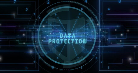 Image of data processing and scope over dark background