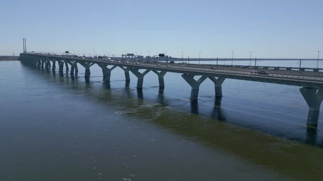 Aerial View of Champlain Bridge in Montreal Captured by Drone