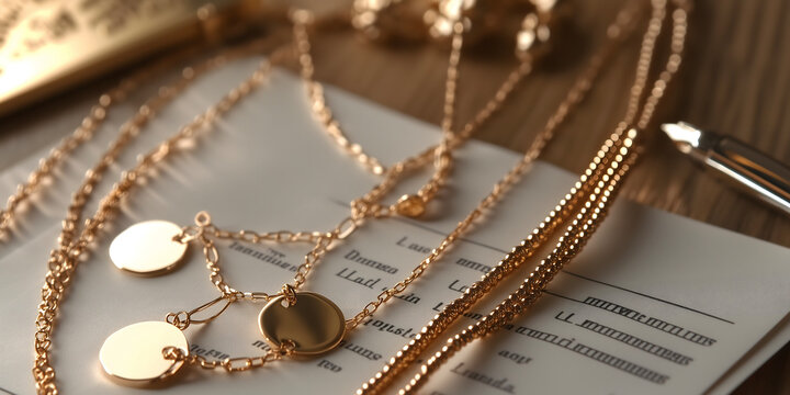  Shining gold jewelry and documents symbolize professional gold loan transactions.
