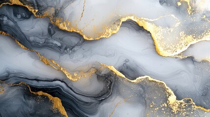 Fototapeta premium Closeup of gray and shiny golden alcohol ink abstract texture, perfect for trendy wallpaper or art for design projects like invitations, greeting cards, flyers, posters, and wrapping paper.