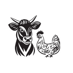 Black silhouette of domestic cow grass eating on a white background vector illustration