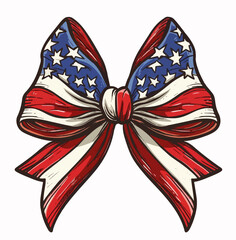Patriotic vector design of a bow with the American flag pattern, featuring bold colors and star-spangled details.