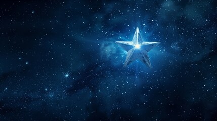 A single, shimmering star on a dark, starry gradient backdrop.