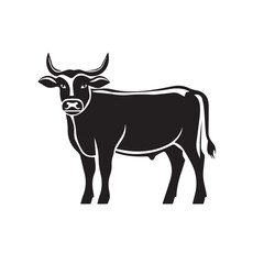Black silhouette of domestic cow grass eating on a white background vector illustration
