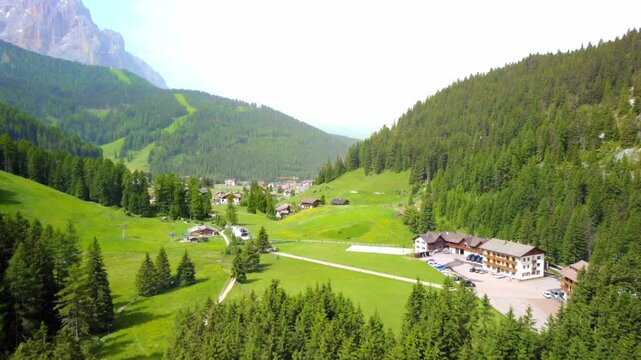 Green Meadows And Spruce Forests In Vallunga, South Tyrol, Italy - Aerial Shot