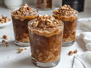 Take a picture of the 'Caramel Hazelnut Iced Coffee Recipe' on a clean white table in a kitchen