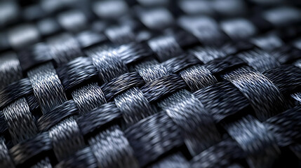Close-Up Macro Photography of Interwoven Black and White Threads Creating a Textured Woven Pattern