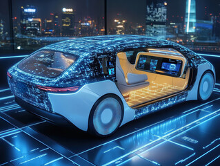 Design of an electric autonomous and modern car. AI generative.