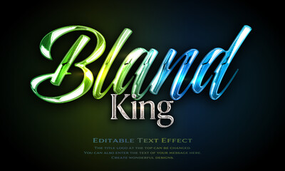 ”Bland King” chrome metallic editable title logo text style effect, with seamless and light blue, light green antique glass holographic background. cursive script, script, handwritten,handwriting type