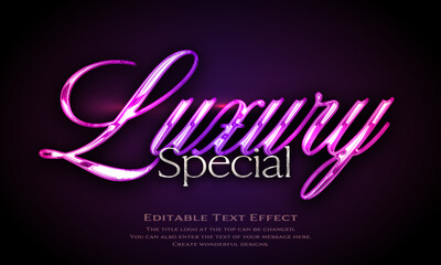 ”Luxury Special” chrome metallic editable title logo text style effect, with seamless and pink, purple antique glass holographic background. cursive script, script, handwritten,handwriting typeface