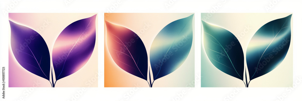 Sticker Three vibrant leaves with gradient colors.