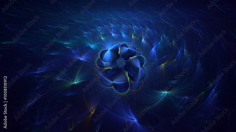 Wall mural 3d manual rendering abstract blue fractal light background. its not ai generatd illustration.