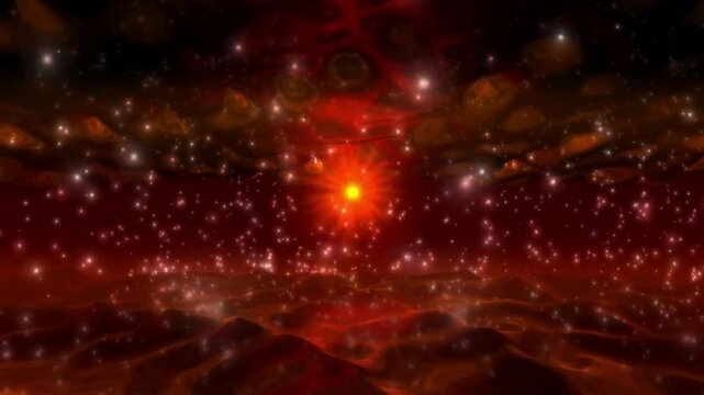 Background animation of a distant red object with random fluid flows.