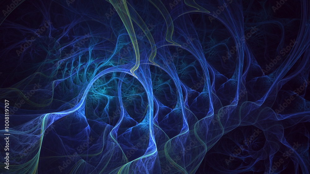 Wall mural 3d manual rendering abstract blue fractal light background. its not ai generatd illustration.