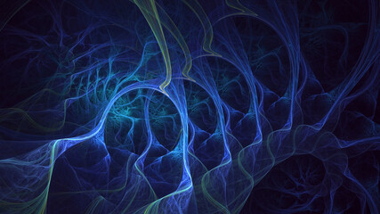 3D manual rendering abstract blue fractal light background. Its not AI Generatd illustration.
