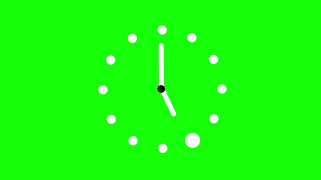 Animation of a clock with rotating time pointers. Watch shows the running time. Counting 24 Hours. Clock with moving arrows. Motion graphics on green screen and chroma key background.