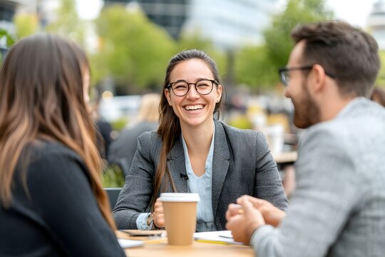 Young professionals engaged in networking at an outdoor technology conference,showcasing a strong sense of community within the industry. - Powered by Adobe