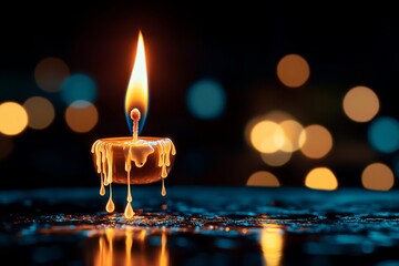 A tear falling onto a candle flame, sizzling softly as it evaporates, symbolizing the fleeting nature of sorrow in moments of warmth and light